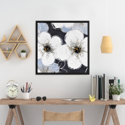 Framed 24 x 24 - White flowers with leaves outlines
