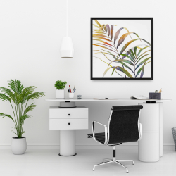 Framed 24 x 24 - Watercolor tropical palm leaves