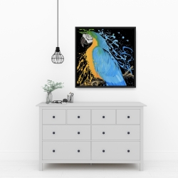 Framed 24 x 24 - Blue macaw parrot