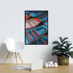 Framed 24 x 36 - Small blue and red canoes