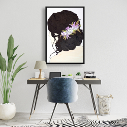 Encadré 24 x 36 - Brunette de dos avec fleurs rose