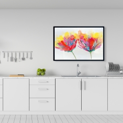 Framed 24 x 36 - Colorful flowers with a butterfly