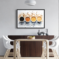 Framed 24 x 36 - Four cups of coffee with paint splash