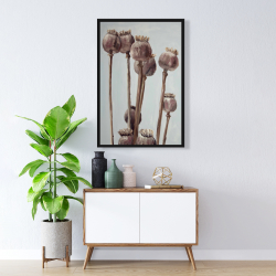 Framed 24 x 36 - Sepia poppy head plants