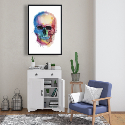 Framed 24 x 36 - Watercolor colorful skull