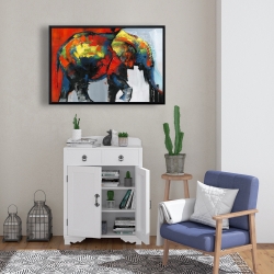 Framed 24 x 36 - Abstract and colorful elephant in motion