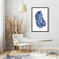 Encadré 24 x 36 - Plume bleue à l'aquarelle