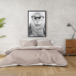 Framed 24 x 36 - Realistic barn owl with glasses