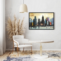 Framed 24 x 36 - Skyline on abstract cityscape