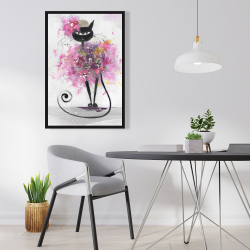 Framed 24 x 36 - Cartoon cat with pink flowers