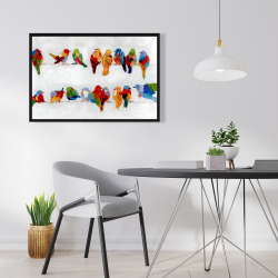 Framed 24 x 36 - A lot of colorful birds on a wire