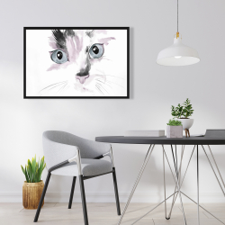 Framed 24 x 36 - Close-up of a cat in watercolor with pink reflection