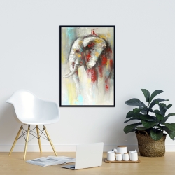 Framed 24 x 36 - Abstract paint splash elephant