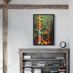 Framed 24 x 36 - Colorful dotted leaves birches