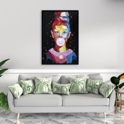 Framed 24 x 36 - Colorful audrey hepburn portrait with bubblegum