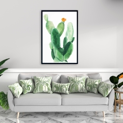 Framed 24 x 36 - Watercolor paddle cactus with flower