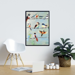 Framed 24 x 36 - Small abstract colorful birds