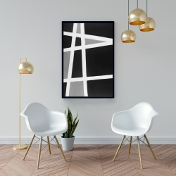 Framed 24 x 36 - Black and white abstract shapes
