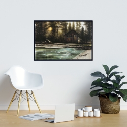 Framed 24 x 36 - Cabin in the forest