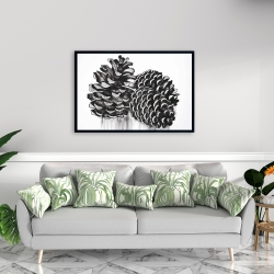 Framed 24 x 36 - Three small pine cones