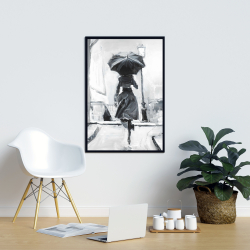 Framed 24 x 36 - Woman running in the rain