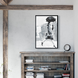 Framed 24 x 36 - Woman in the rain