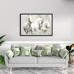 Framed 24 x 36 - Three white horses running