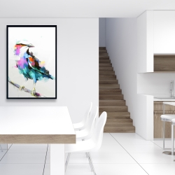 Framed 24 x 36 - Colorful abstract bird on a branch