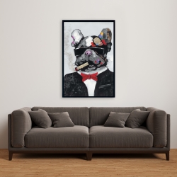 Framed 24 x 36 - Smoking gangster bulldog