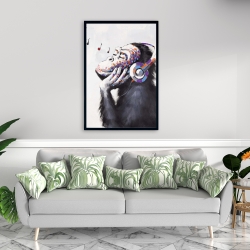 Framed 24 x 36 - Monkey listening music