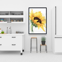 Framed 24 x 36 - Watercolor sunflower with paint splash