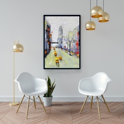 Framed 24 x 36 - Gray street with yellow and red accents
