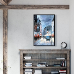 Framed 24 x 36 - Abstract red and blue city