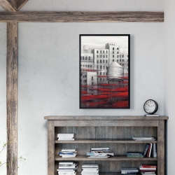 Encadré 24 x 36 - Ville grise avec nuages rouges