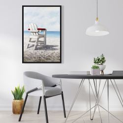 Framed 24 x 36 - White beach chair