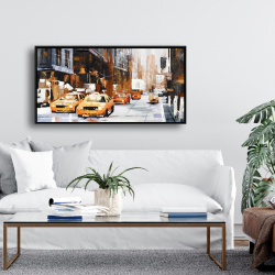 Framed 24 x 48 - Big city street with yellow taxi
