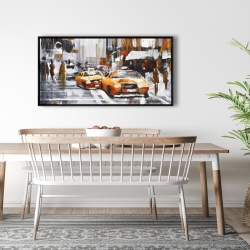 Framed 24 x 48 - Abstract citystreet with yellow taxis