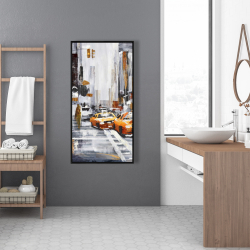 Framed 24 x 48 - Abstract citystreet with yellow taxis