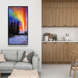 Framed 24 x 48 - Aurora borealis in the forest