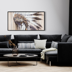 Framed 24 x 48 - Indian with feathers