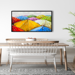 Framed 24 x 48 - Colorful umbrellas under the rain