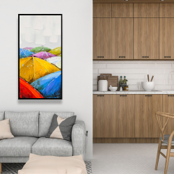 Framed 24 x 48 - Colorful umbrellas under the rain