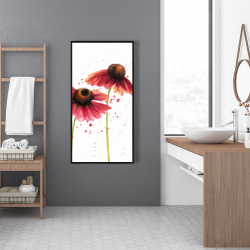 Framed 24 x 48 - Two pink daisies