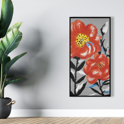 Framed 24 x 48 - Pink flowers with blue leaves