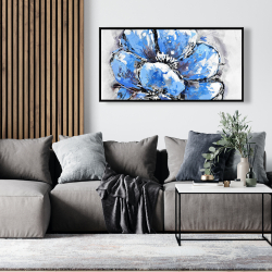 Framed 24 x 48 - Abstract blue petals