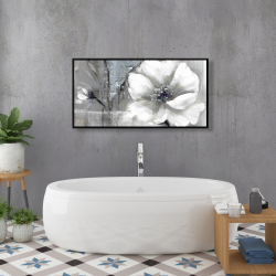 Framed 24 x 48 - Monochrome and silver flowers