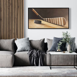 Framed 24 x 48 - Stick and hockey puck