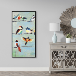 Framed 24 x 48 - Small abstract colorful birds