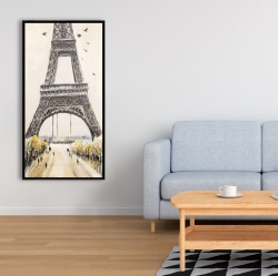 Framed 24 x 48 - Eiffel tower with flying birds