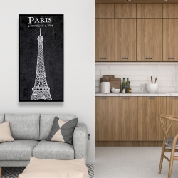 Framed 24 x 48 - Eiffel tower sketch with a map in background